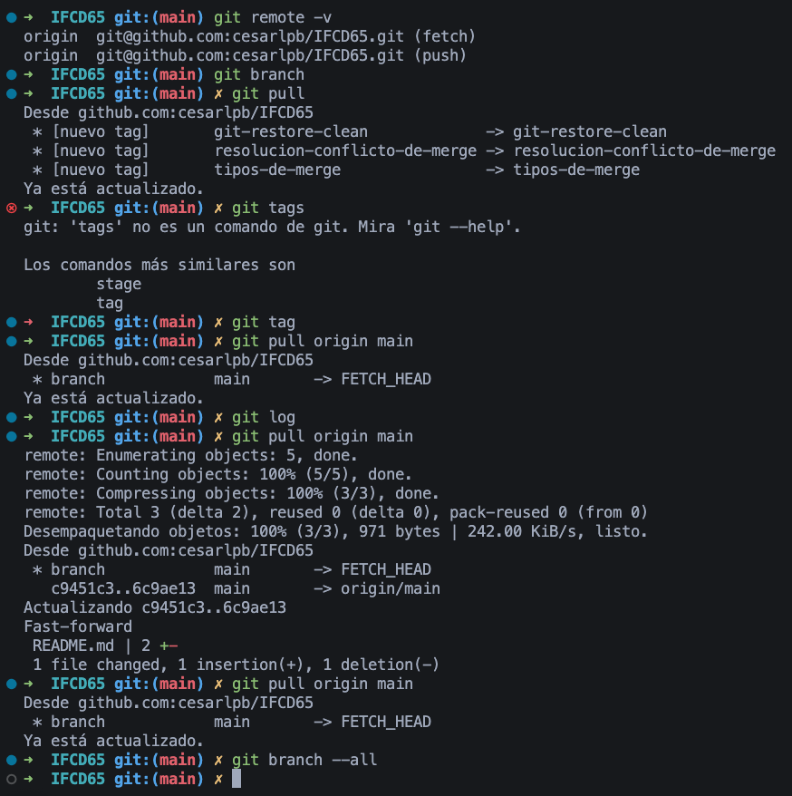 Ejemplo de git pull en repositorio IFCD65