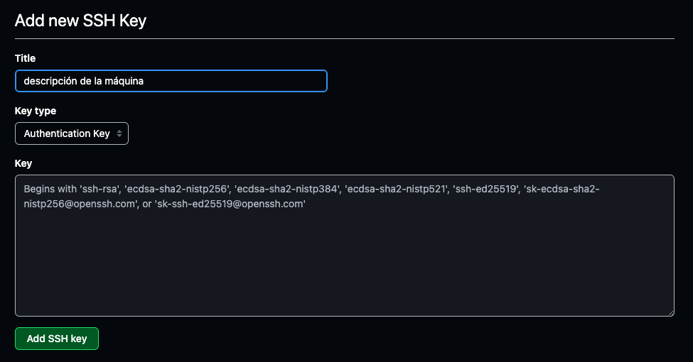 Añadir llave SSH en Github